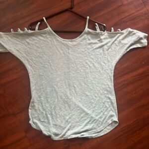 Small Top - Blousey Top - Sweater Like Material - Open Shoulder Short Sleeve
